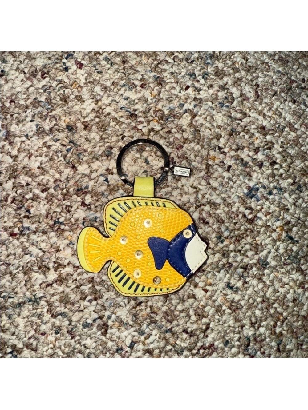vintage Y2K-era Coach Yellow Leather Tropical Fish Key Fob / Bag Charm!